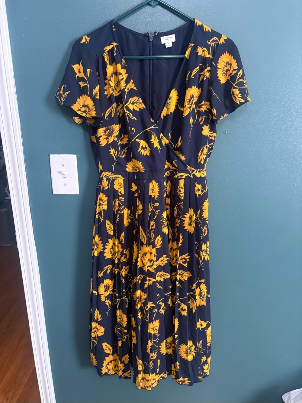 J Crew Navy & Yellow Floral Wrap Dress